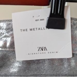 Zara metallic silver jeans